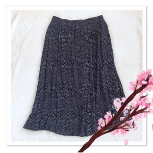 Dark Blue Maxi Skirt, Floral Print, Button Detail